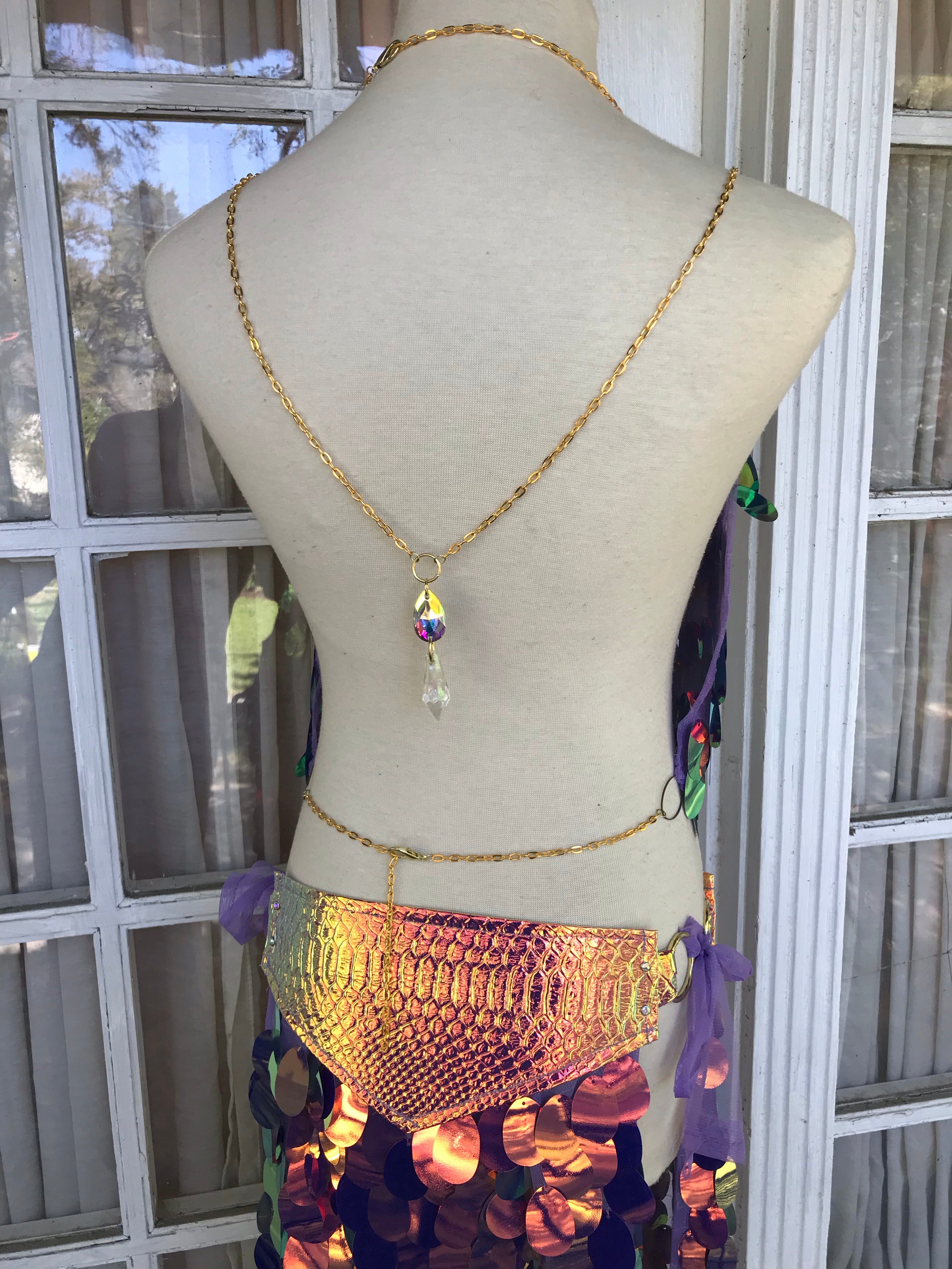 Sunset Dragon Warrior Sequin Maxi Skirt - S/M (adjustable)