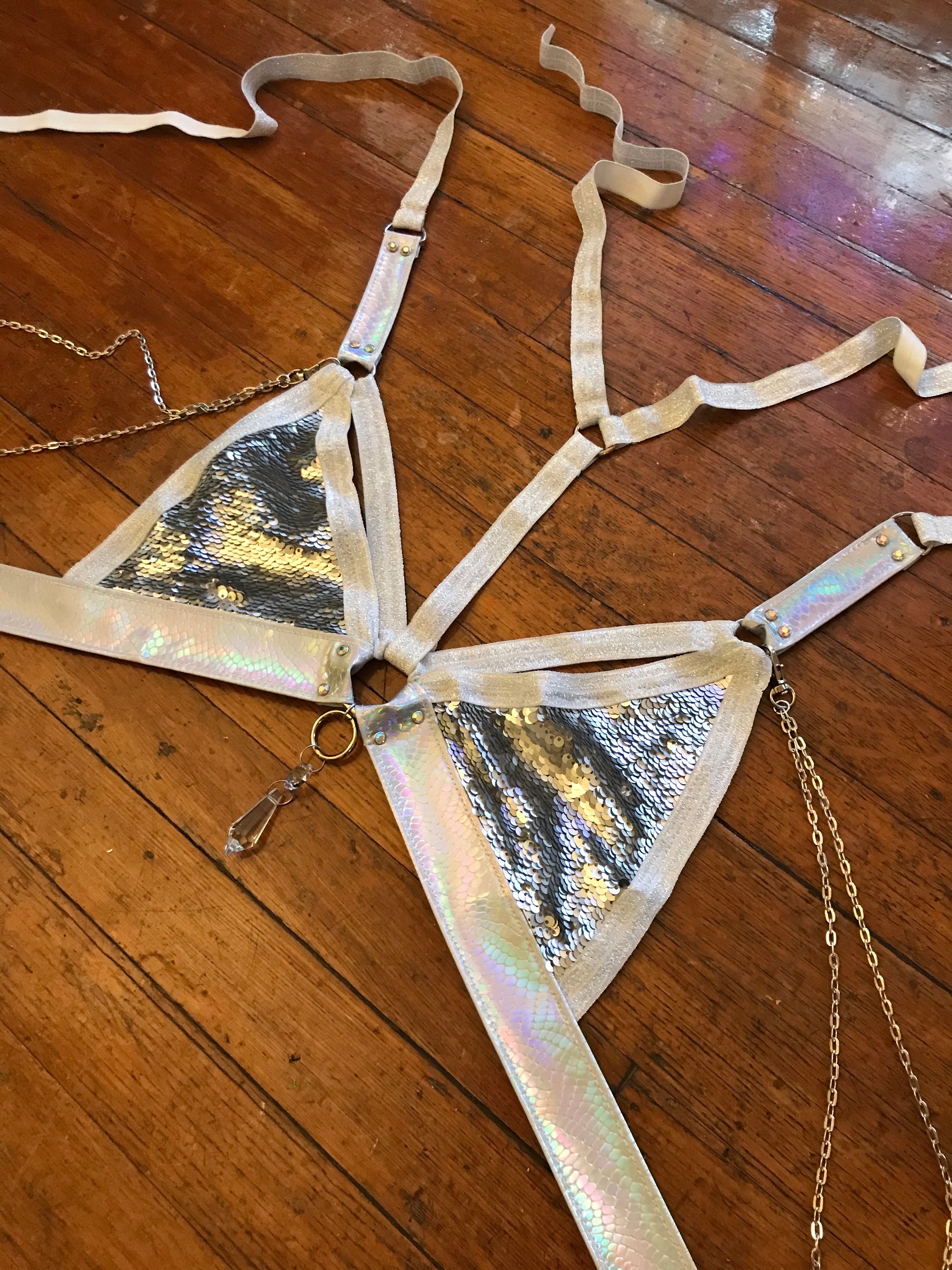 Silver Holo Convertible Harness Triangle Top - S/M