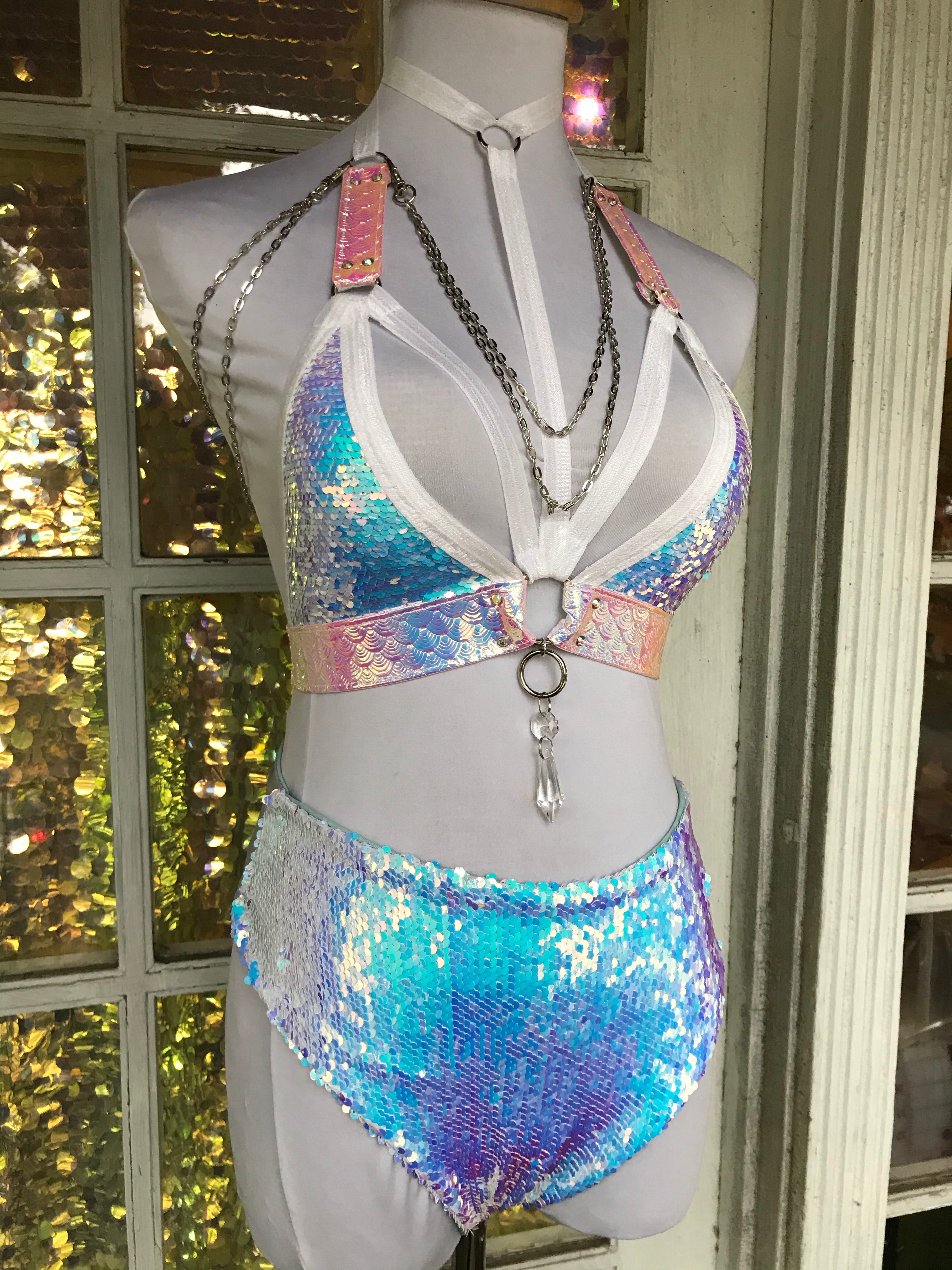 White Unicorn Convertible Harness Triangle Top | MTO