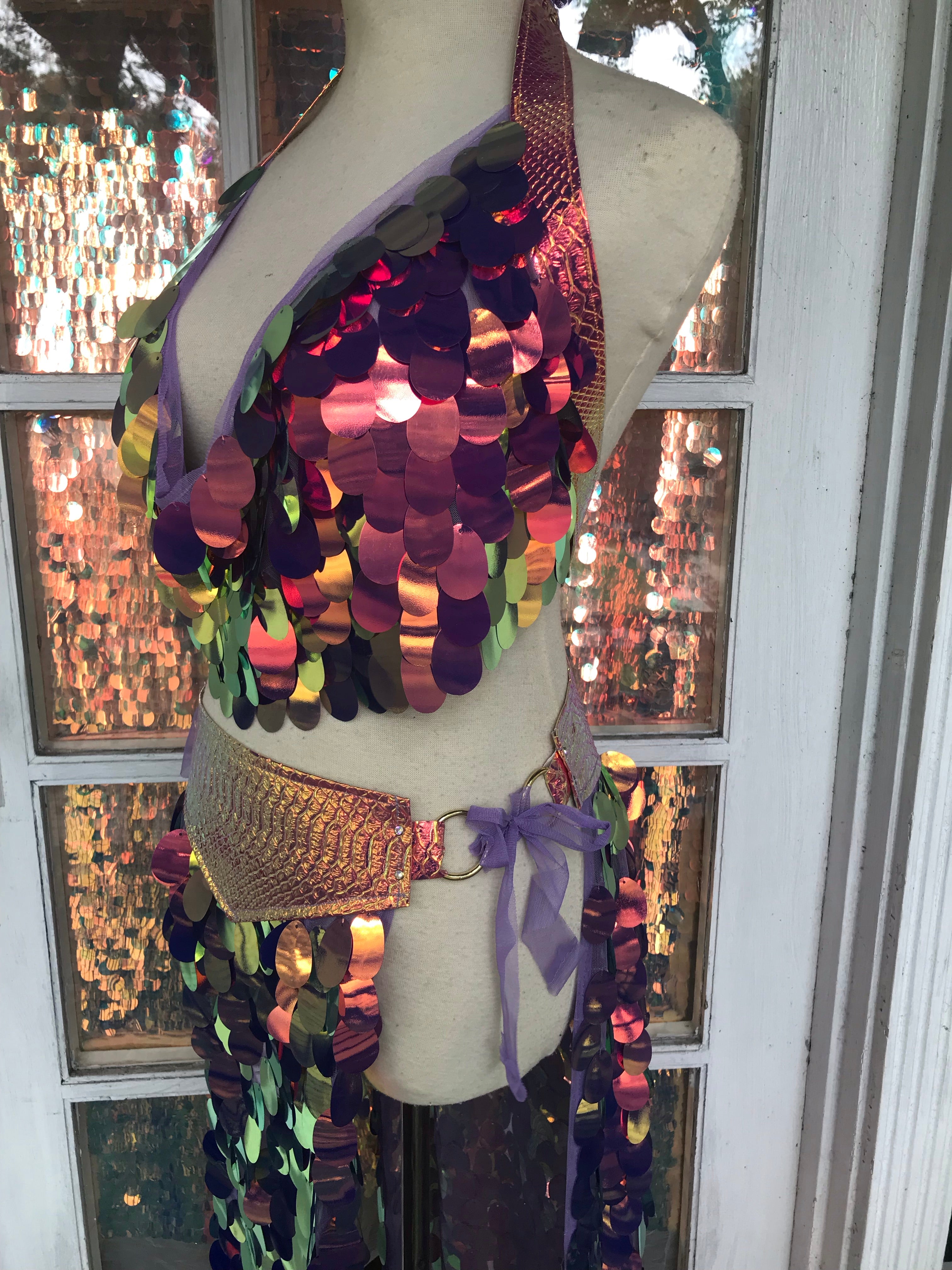 Sunset Dragon Warrior Pleather Halter - S/M (adjustable)