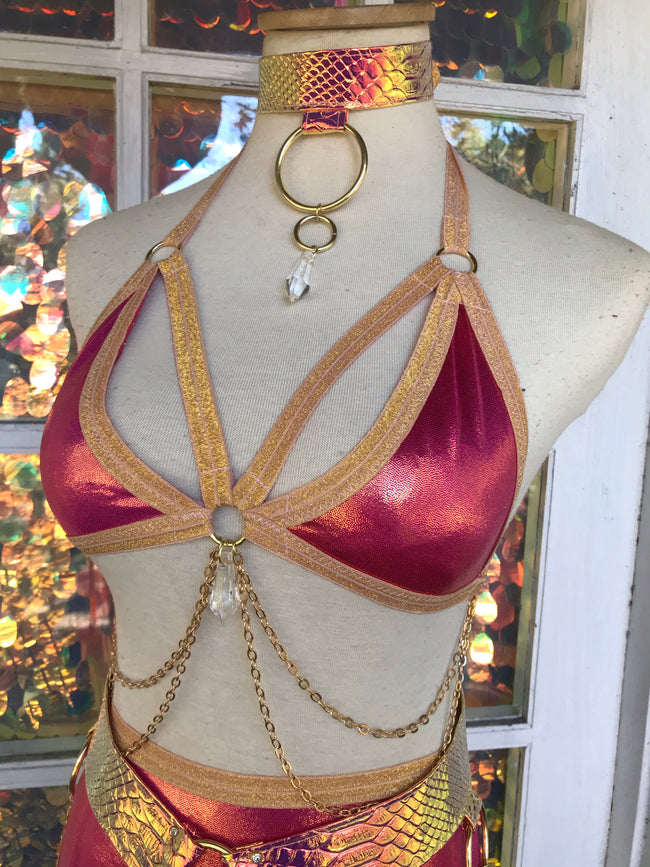 Gilded Raspberry Chain & Crystal Top | MTO