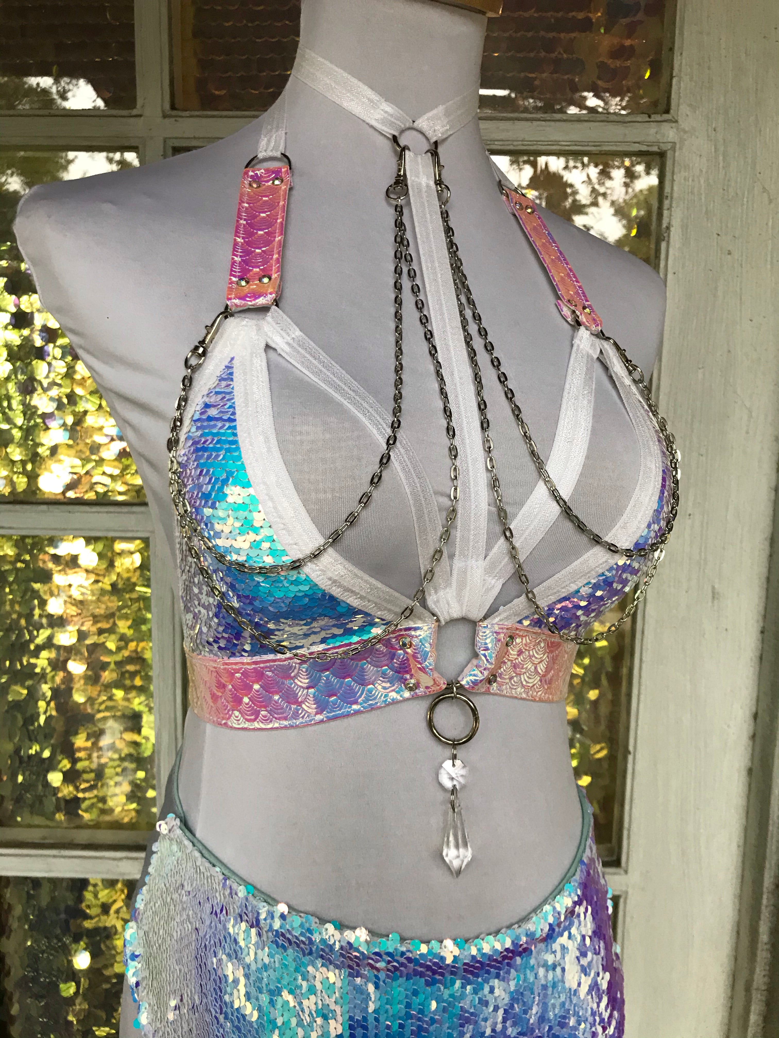 White Unicorn Convertible Harness Triangle Top | MTO