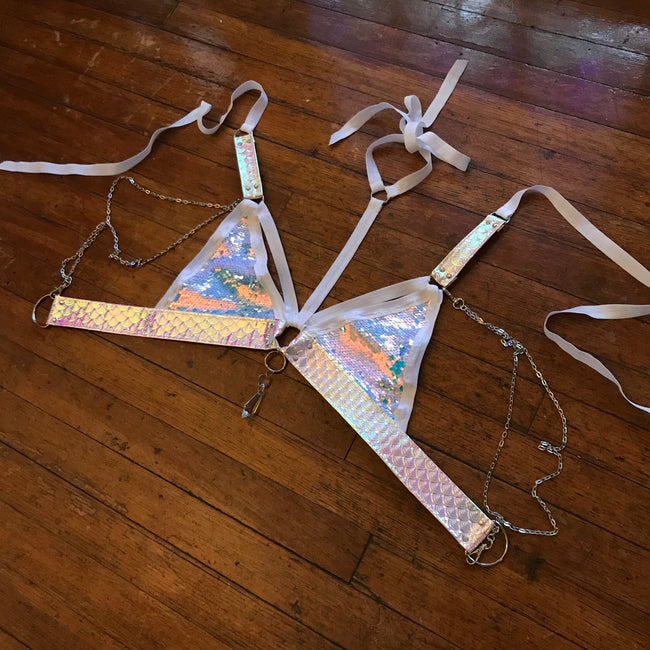 White Unicorn Convertible Harness Triangle Top | MTO