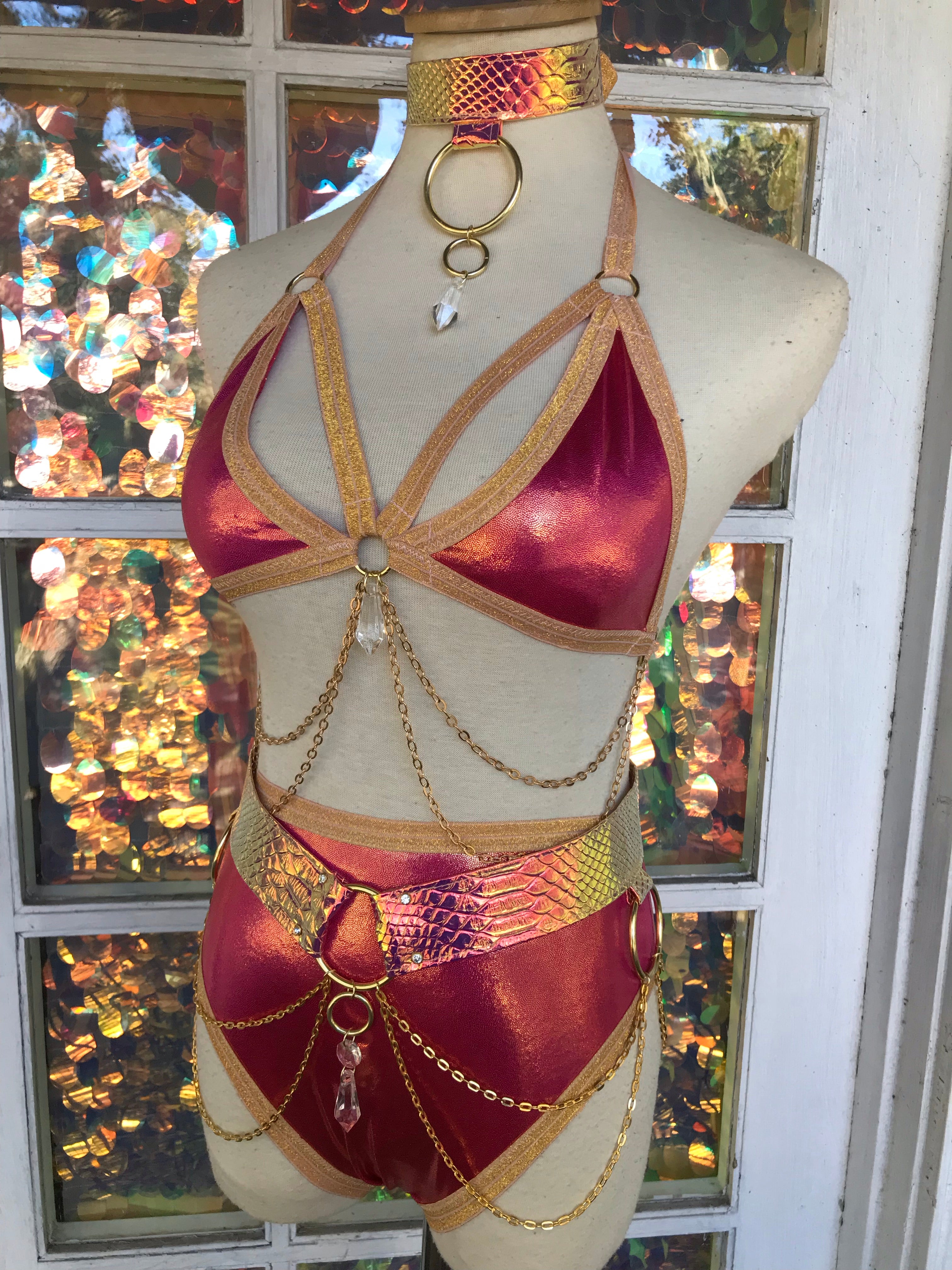 Gilded Raspberry Chain & Crystal Top | MTO