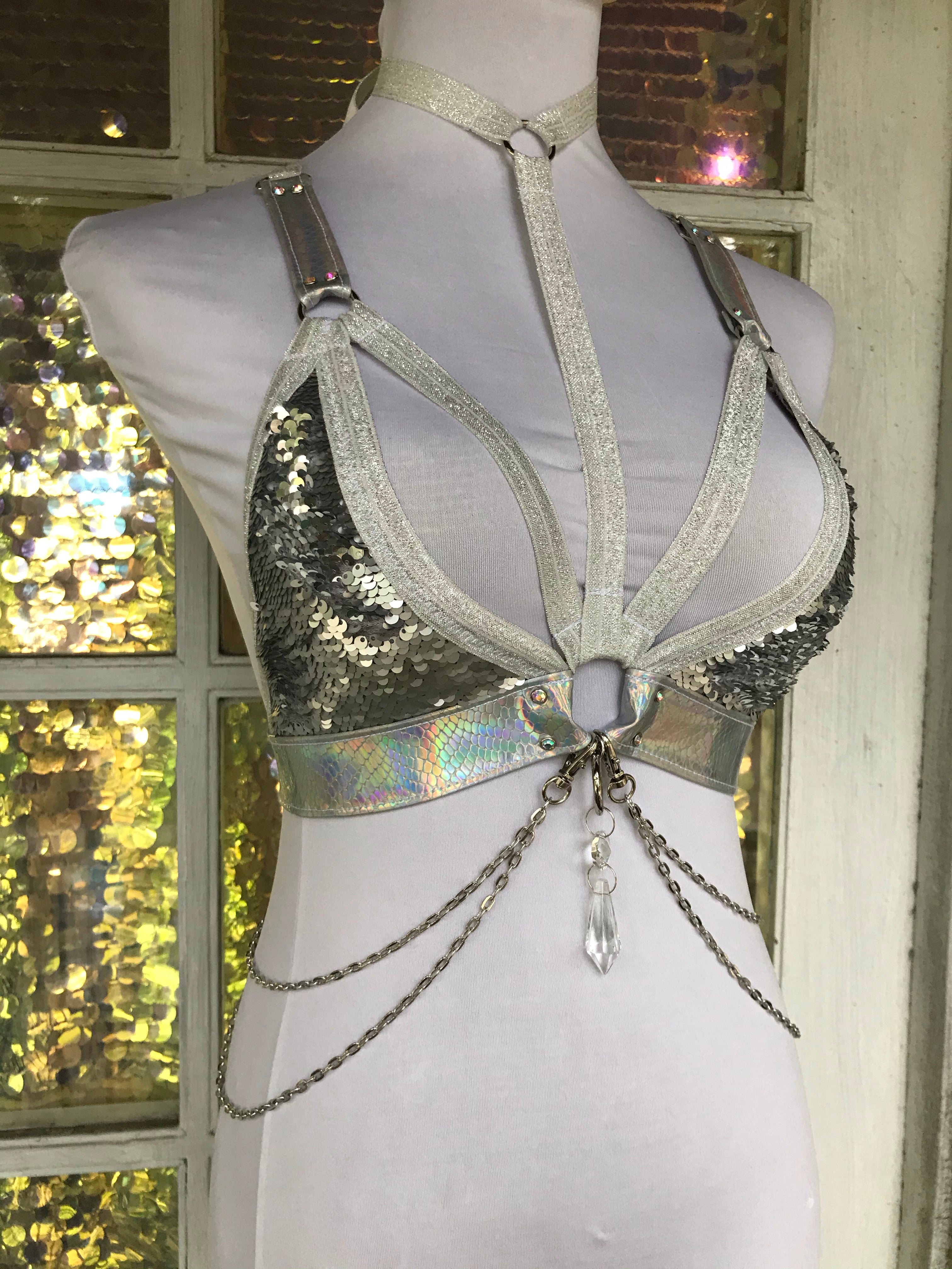 Silver Holo Convertible Harness Triangle Top - S/M