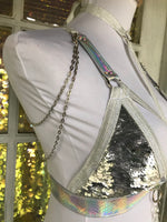 Silver Holo Convertible Harness Triangle Top - S/M