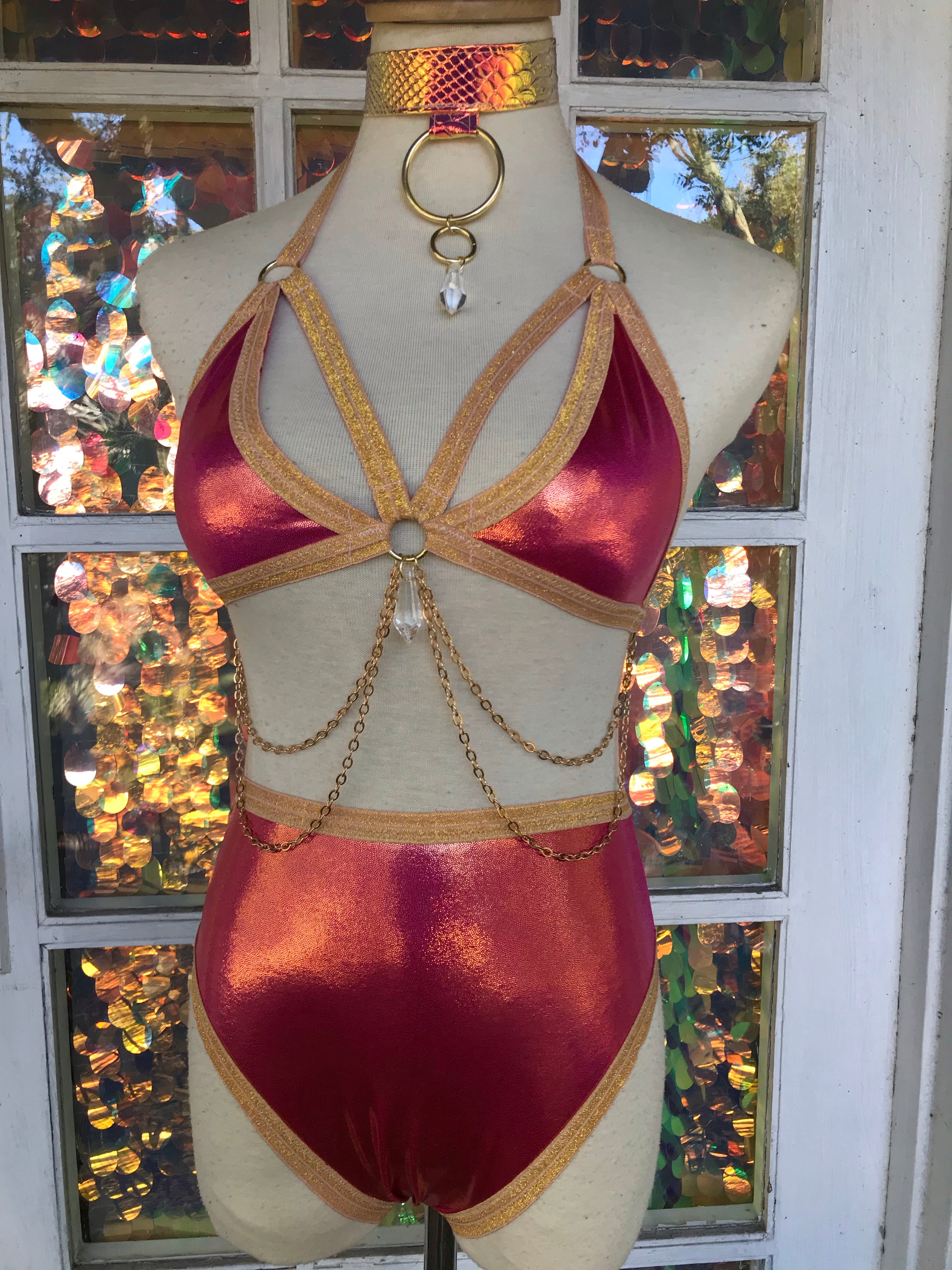 Gilded Raspberry Chain & Crystal Top | MTO