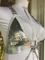 Silver Holo Convertible Harness Triangle Top - S/M