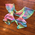 Double Rainbow Flutter Sleeve Tie Top - S/M