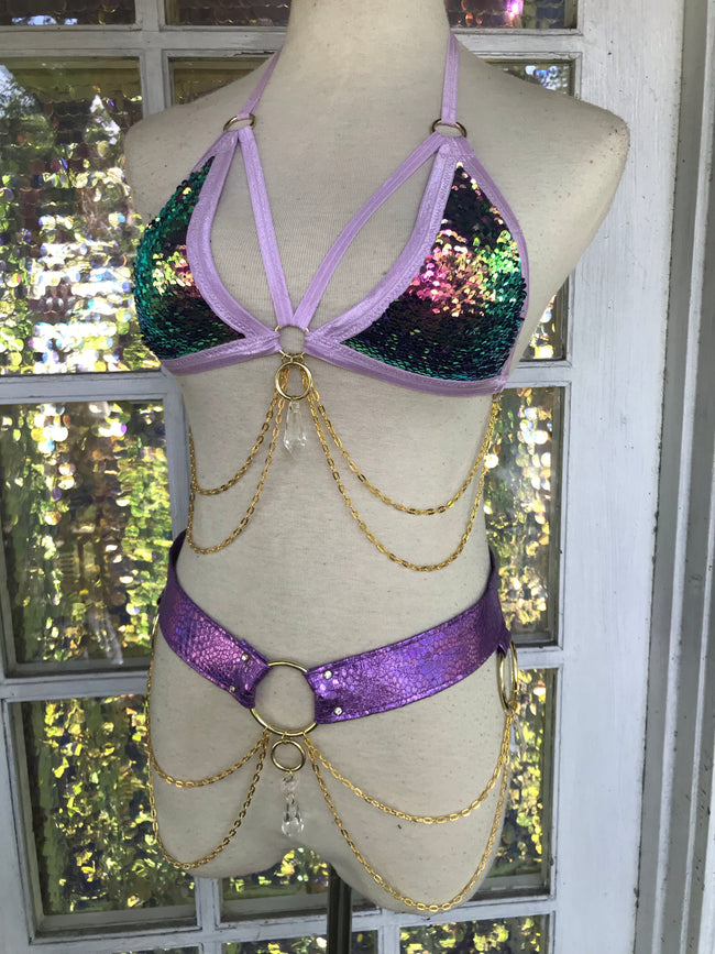 Lavender Sunset Sequin Chain & Crystal Top