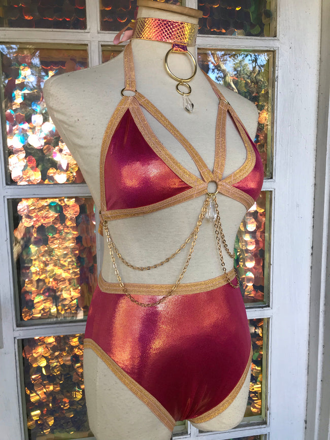Gilded Raspberry Chain & Crystal Top | MTO